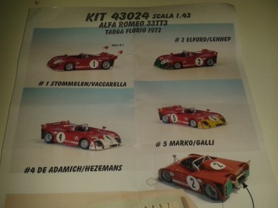 Kit Alfa Romeo 33 TT 3 Targa Florio 1972 ( 4 versioni - 4 versions ) - Resin Kit 1:43